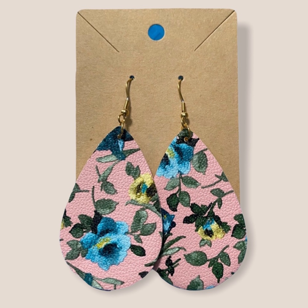 Vintage Style Pink Floral Teardrop Chic Earrings